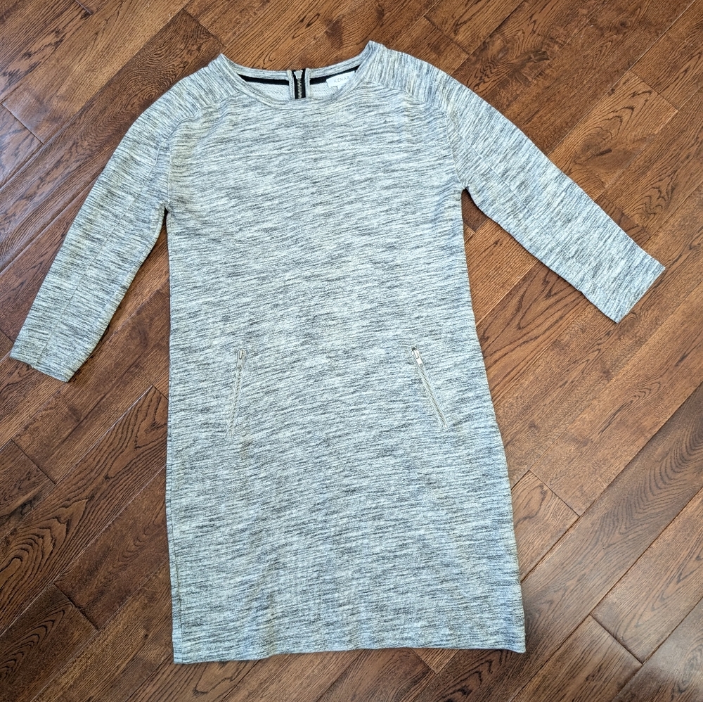 EUC Ladies Kenar Sweatshirt Dress Zip Up Pockets Gray White Size Small